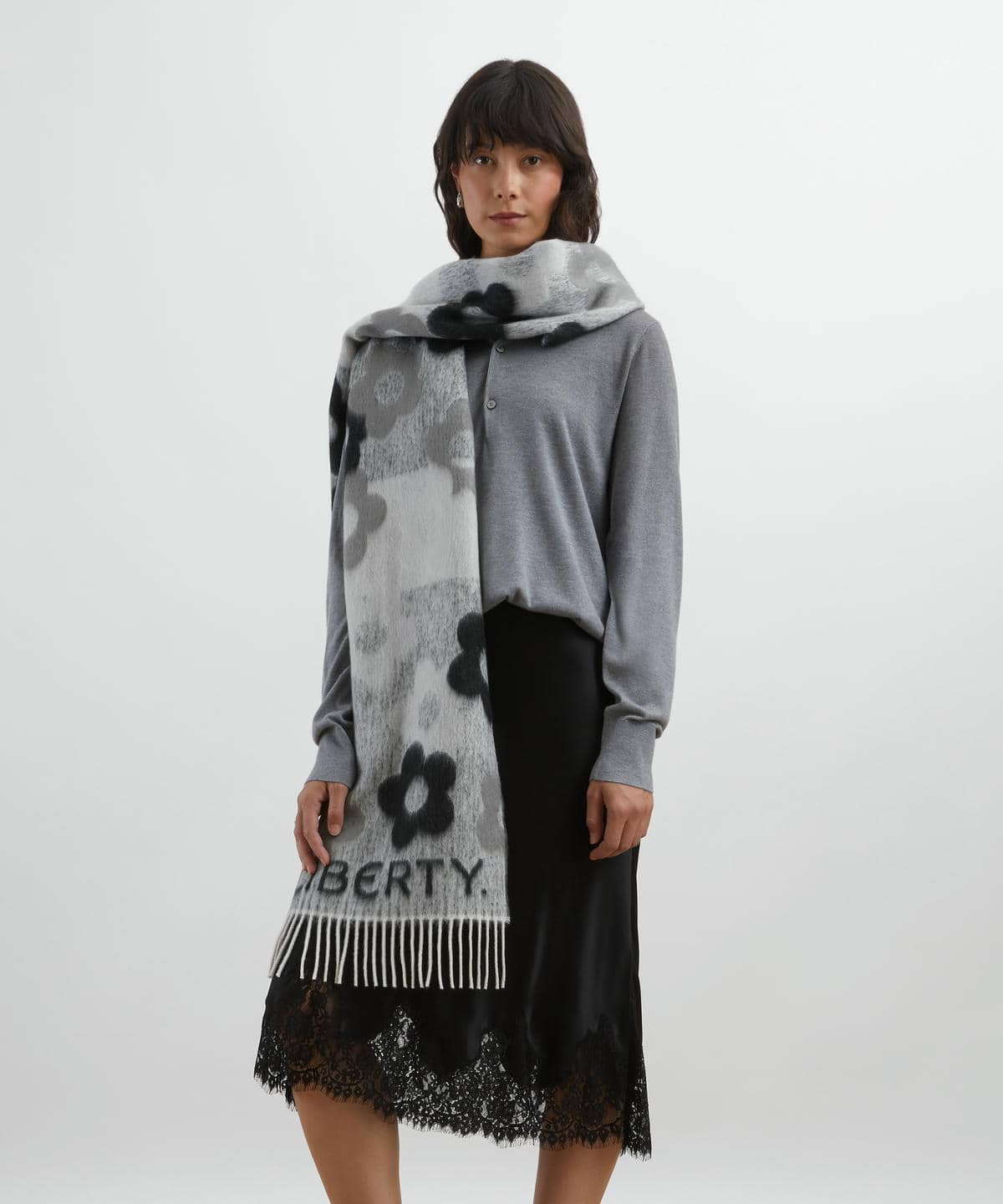 フローラル モヘアスカーフ 35×220